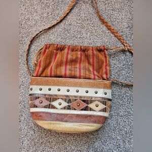 Vintage Sharif Purse from 1980s - Bucket Bag, Orange & Red & Tan